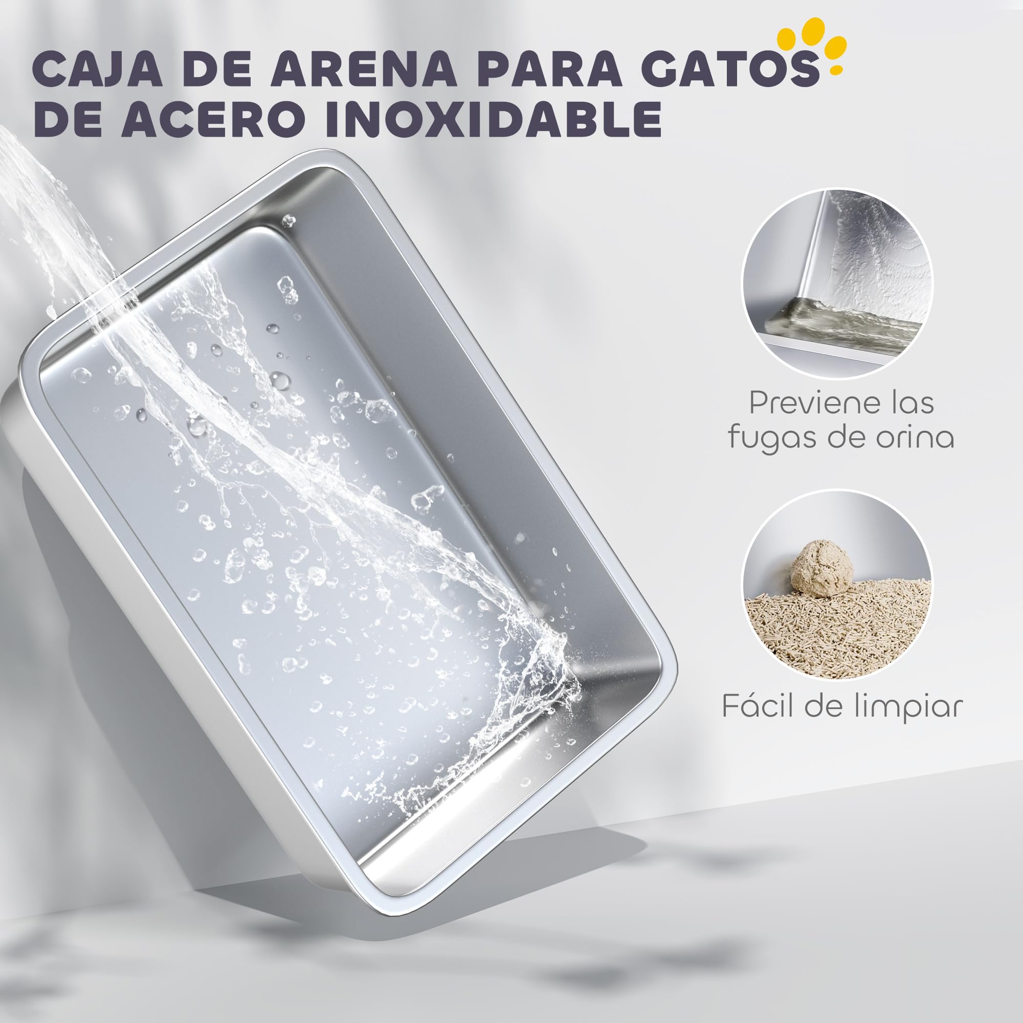 PawHut Arenero para Gatos Cubierto Cerrado Extragrande Blanco | Bandeja de Acero Inoxidable, Tapa Extraíble, Bordes Altos, Pala, sin Olor, Fácil de Limpiar, para Gatos Grandes