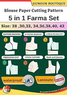 5 in 1 Blouse Paper Cutting Pattern, Farma Set, | Waterproof Laminate, All Size 28To 42 | Katori, 4 Tucks, Prince Cut, Dab... Price In India