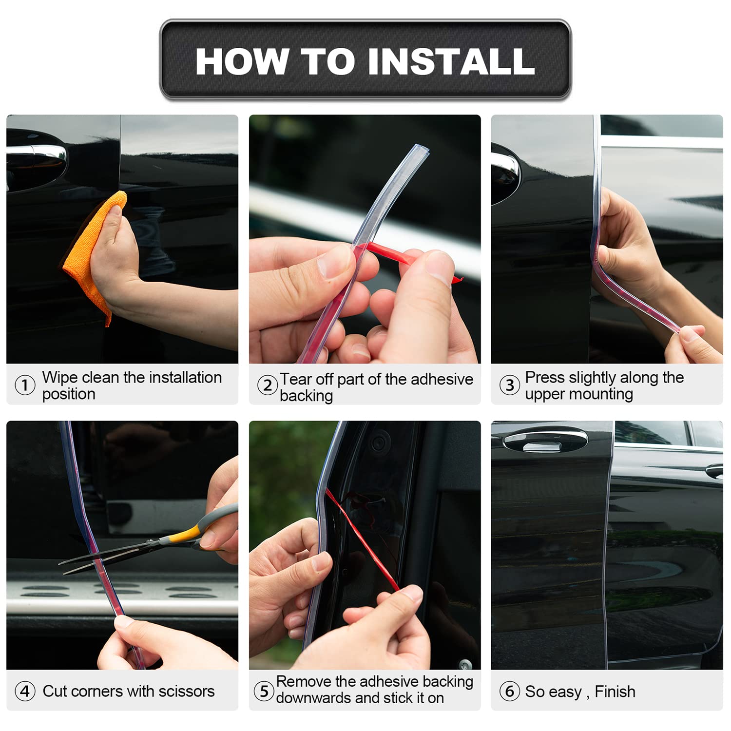 MRCPRIAN Protezione trasparente per portiera dell'auto, guarnizione per portiera dell'auto, con accessori a forma di U, guarnizione interna, protezione per bordi della porta(10M）