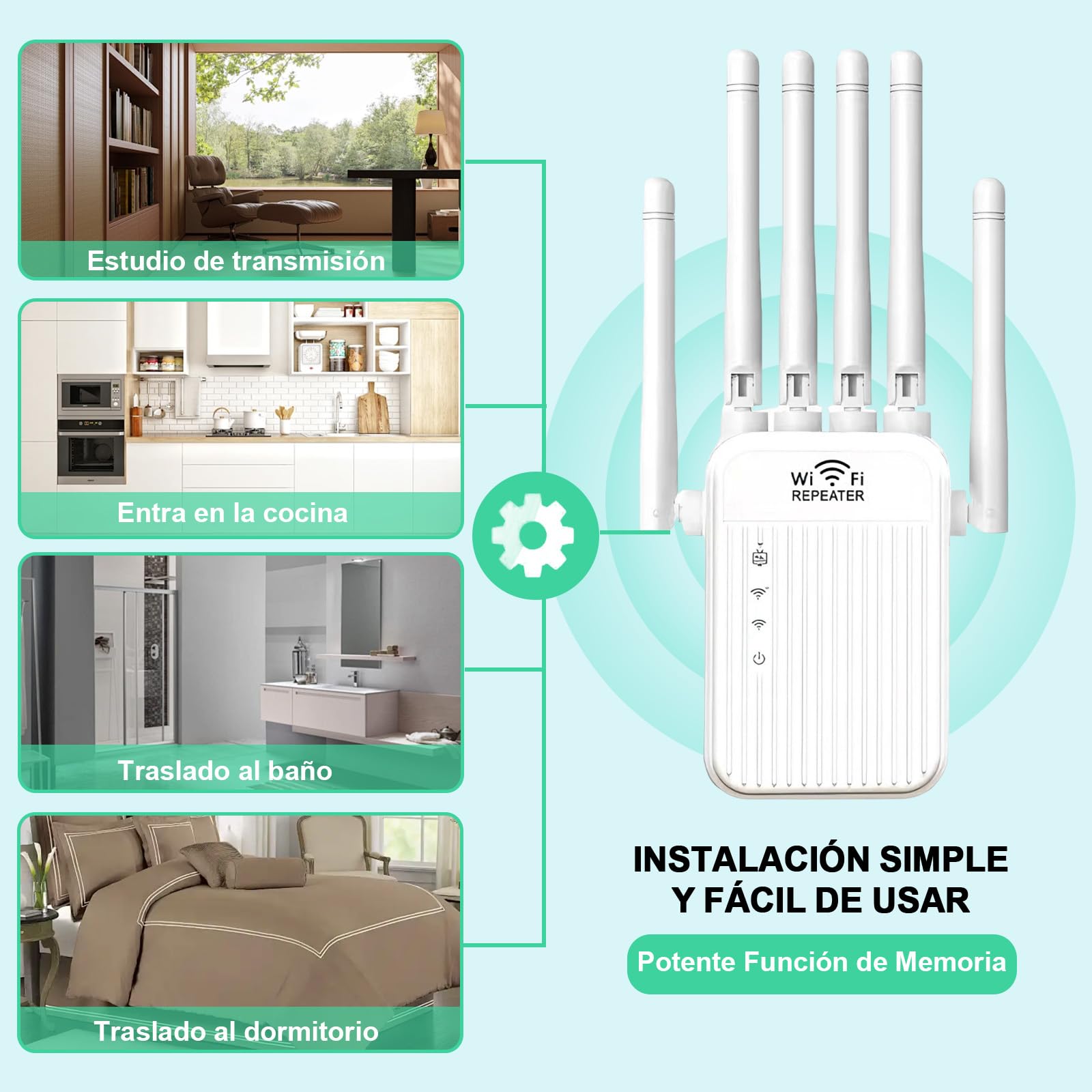 Potente Amplificador de señal 5G /2.4G Repetidor,6 Antenas,2 Rj45 Puertos LAN,Modo Repetidor/Router/Ap,Cobertura 360° de hasta 1000 m²,Adecuado para Oficinas y Casa (XS)