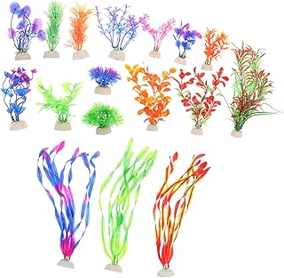 BCOATH 17 peças de plantas aquáticas para paisagismo, plantas artificiais para plantas para animais de estimação, decoração verde, plantas artificiais de água verde, peixes, esconderijo, aquário, plantas de simulação
