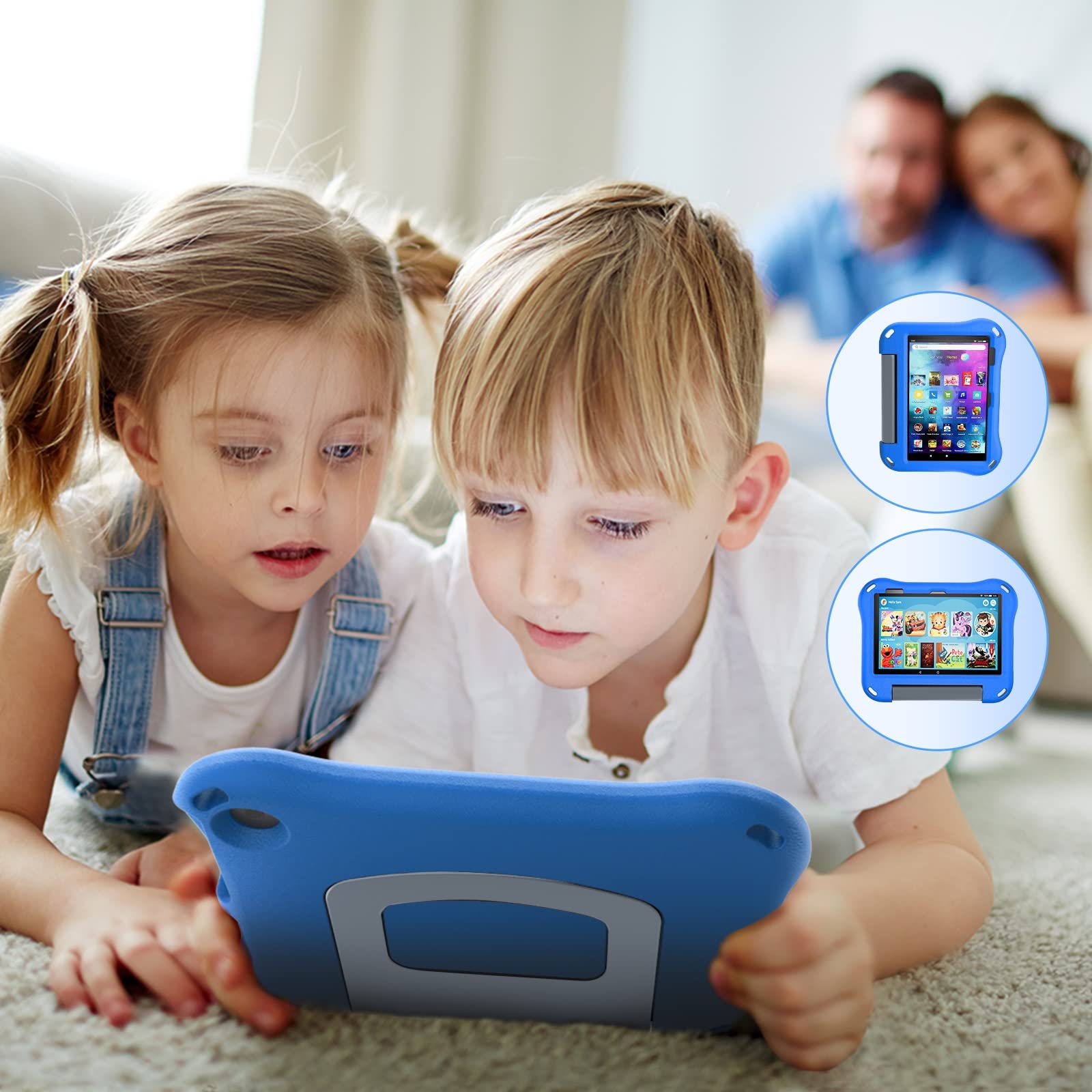 All-New 8 Tablet Case for Kids(Fit for 2022 12th & 2020 10th Generation),DiHines Light Weight [Kids and Adult Friendly] Anti-Slip Shock-Absorption Tablets Cover for 8 Inch Tablet,Blue