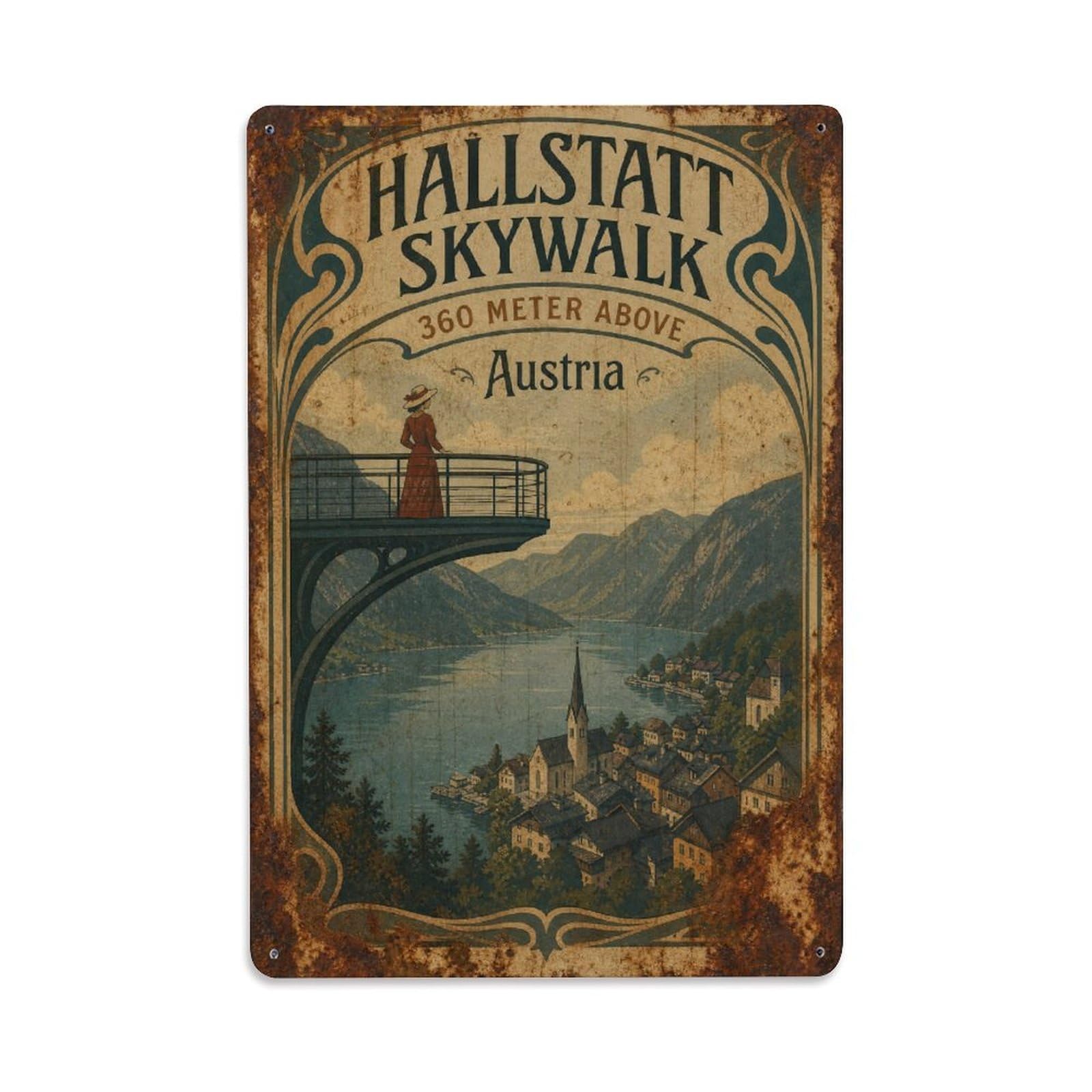 Gead 8X12inch Style Vintage Travel Hallstatt Austria Skywalk Metal Tin Sign