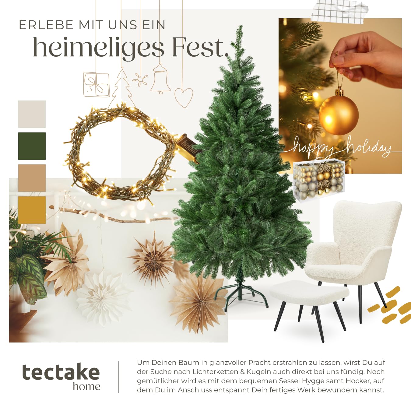 tectake Christbaum realistischer und naturgetreuer Weihnachtsbaum künstlich, Tannenbaum, Deko, Christmas Tree - Kunstbaum mit Ständer - 140 cm, 470 Spitzen und Spritzguss-Nadeln grün