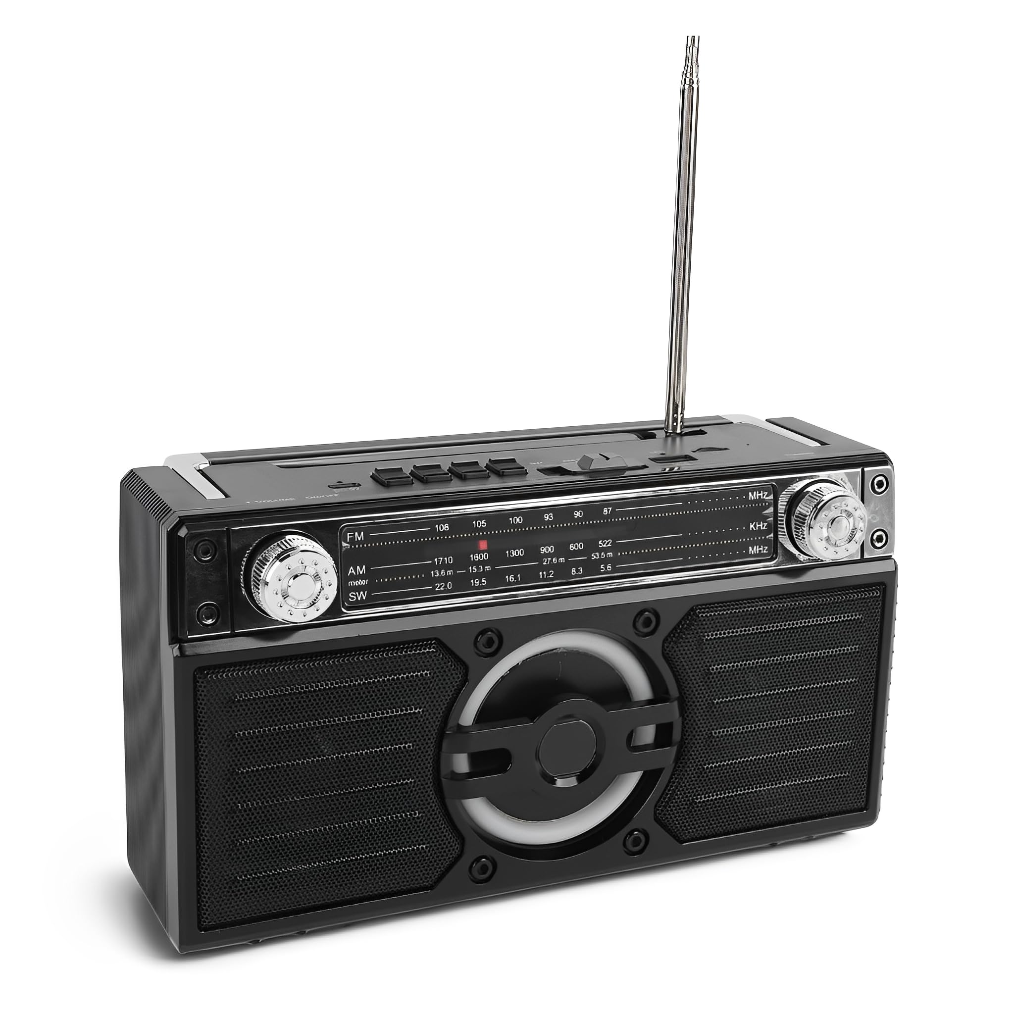 VBESTLIFE Przenośne Radio, Bluetooth FM AM SW z Czytnikiem Kart USB, Podwójne Głośniki 5 W, 18H żywotności, Typu C, do Podróży na Zewnątrz Domu (BLACK)