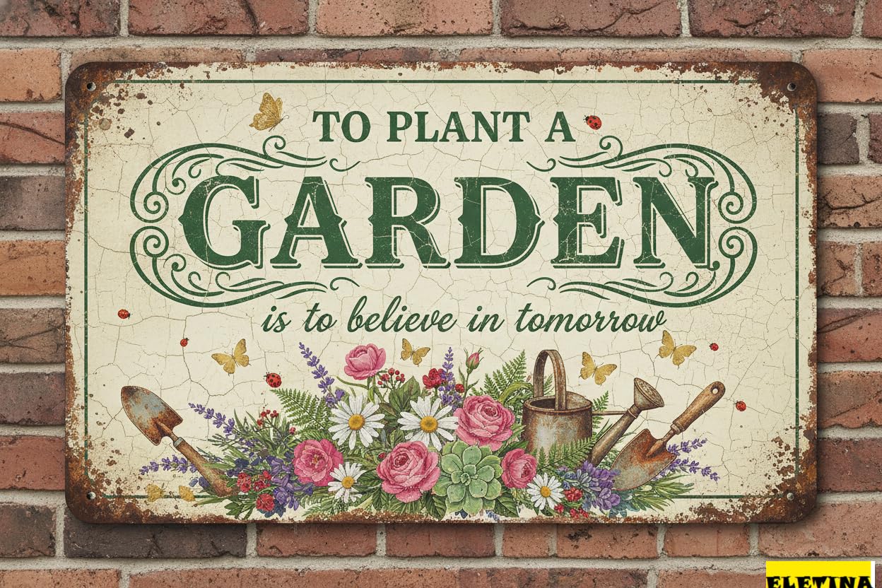 To Plant A Garden Is To Believe Tin Sign, 8x12 Inch Decor