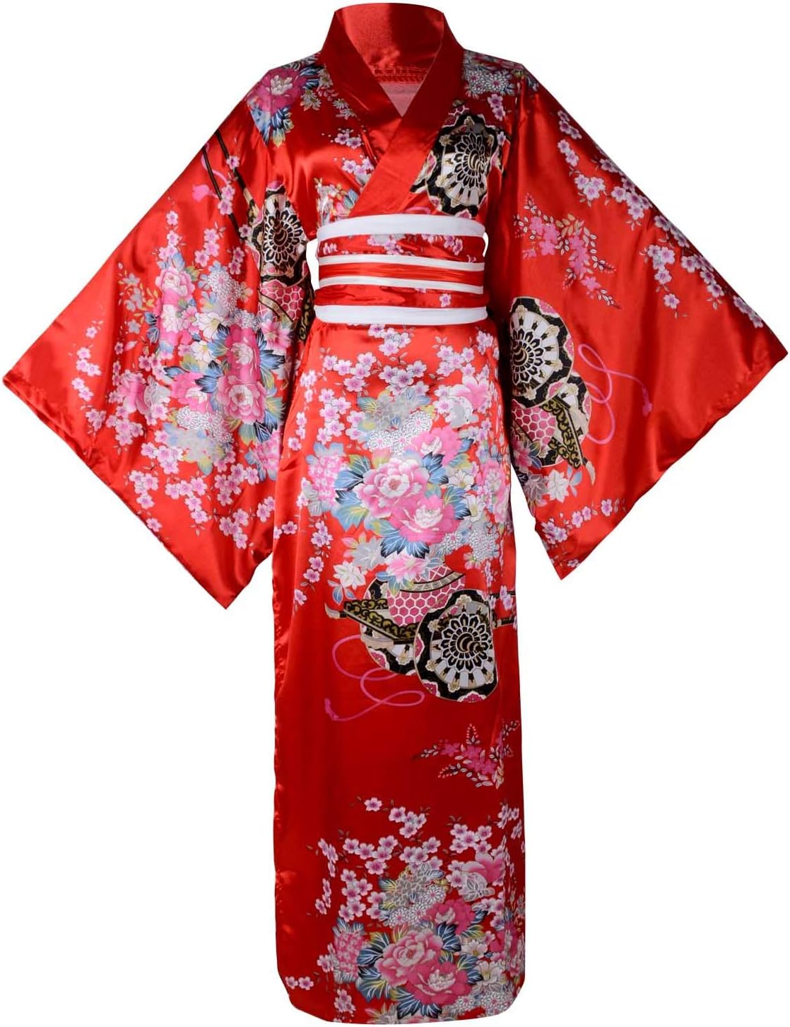 HongH Women Japanese Kimono Robe Sweet Floral Patten Japanese Kimono Cosplay Dress Outfit Women Silk Satin Bathrobe Sleepwear