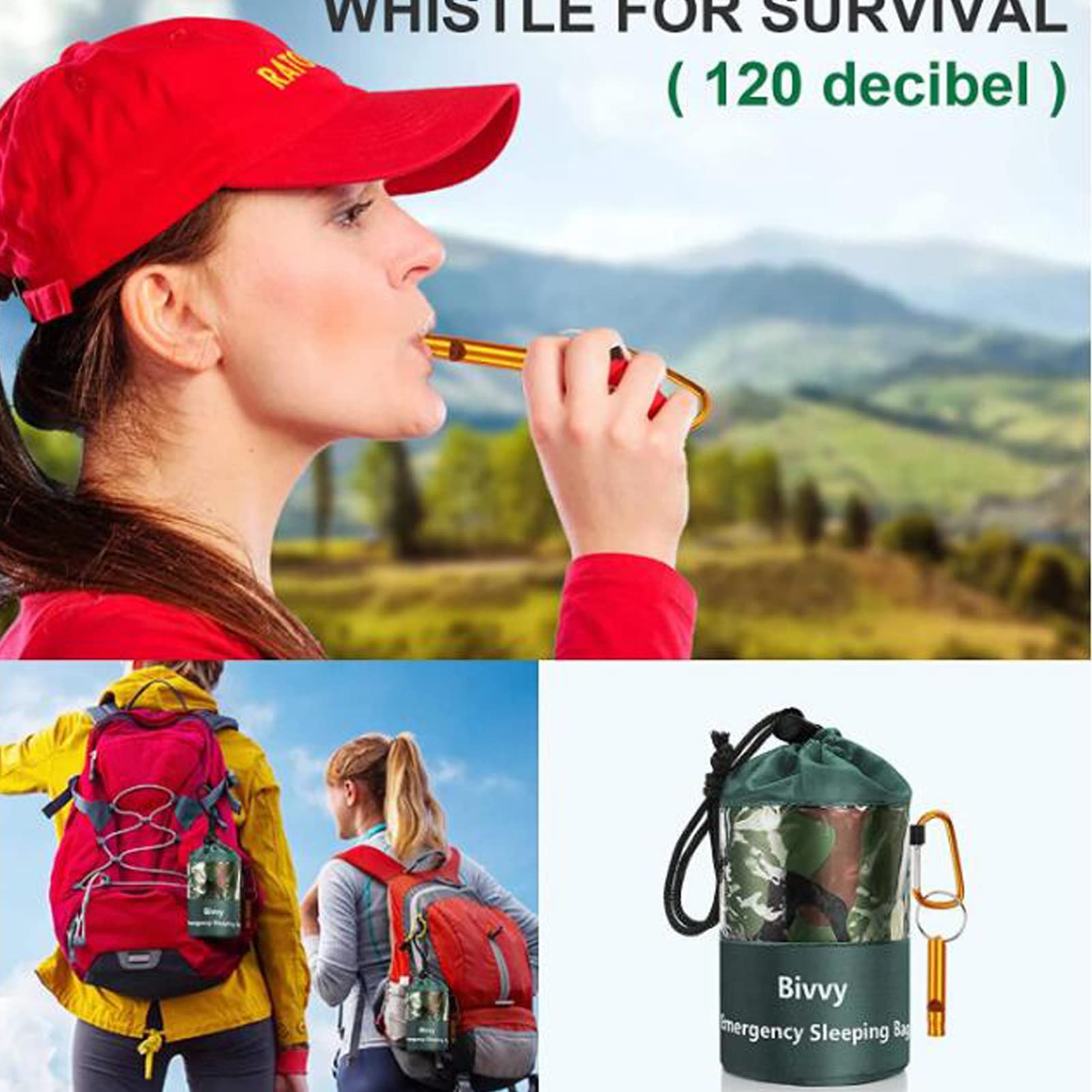 Survival Schlafsack, Notfall Thermo Survival Wetterfest Schlafen Notfall Rettungsdecke Wiederverwendbar mit Pfeife und versiegeltem Zylinder