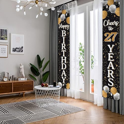 Miniatura 34 de Cartel de puerta de feliz cumpleaños 18 en negro y dorado – Fondo de bienvenida a los dieciocho años de edad, decoración de fiesta de cumpleaños