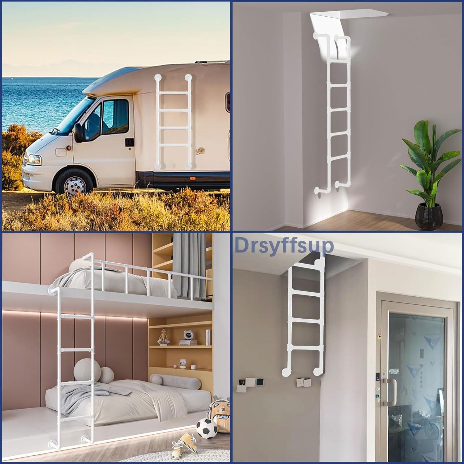 Wall Mounted Metal Step Ladder Basement Window Well Egress Ladder Emergency Fire Escape Climbing Ladder，Multi-Purpose Attic Straight Ladders Bunk Bed Ladder for RV Dorm(105cm/41in)