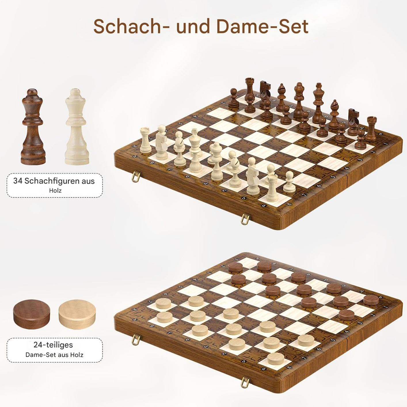 Schachbrett Mit Faltdesign Magnetisches Holz Schach Und Dame Spielset | Interaktives Spielzeug Für Outdoor Party Park Zuhause Autoreise Wohnzimmertisch Wartezimmer Familienabend