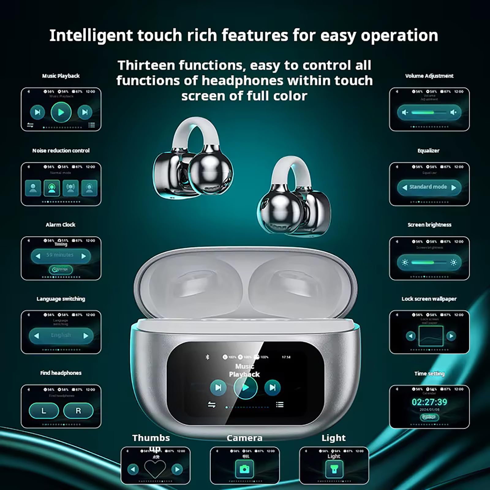 ELLENNE Auricolari IA Traduzione Simultanea Display Touch Colori NERO | ELLENNE - Auricolari IA con Traduzione Simultanea in Tempo Reale, Bluetooth, Cuffie Wireless AI, Display Touch Colori Hi-Fi