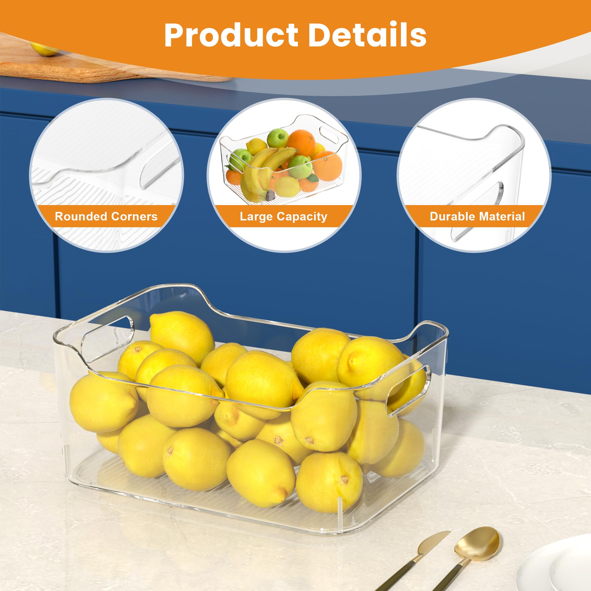 Contenedores de almacenamiento de plástico transparente, organizadores de despensa y contenedores de almacenamiento, contenedores organizadores de refrigerador con asa, artículos