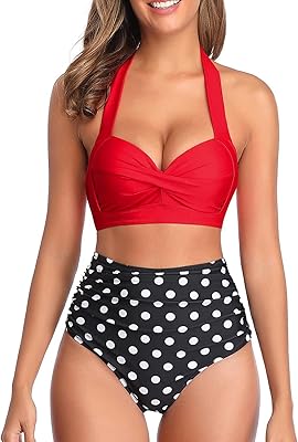 Tempt Me Women Two Piece Swimsuit High Waisted Bikini Halter Vintage Retro Bathing Suit Push up Swimwear
