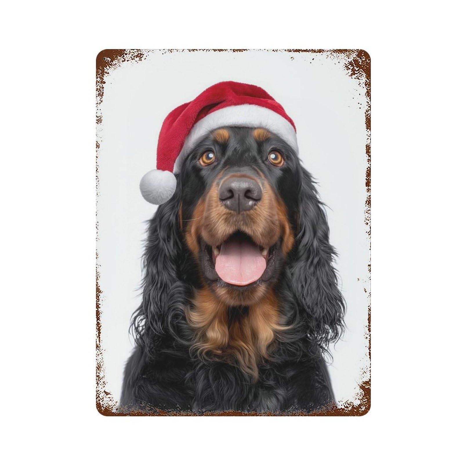 Gordon Setter Dog with Santa Hat Rustic Tin Plaque 15.7"x11.8", Ideal for Shed, Workshop And Garage Wall Decor