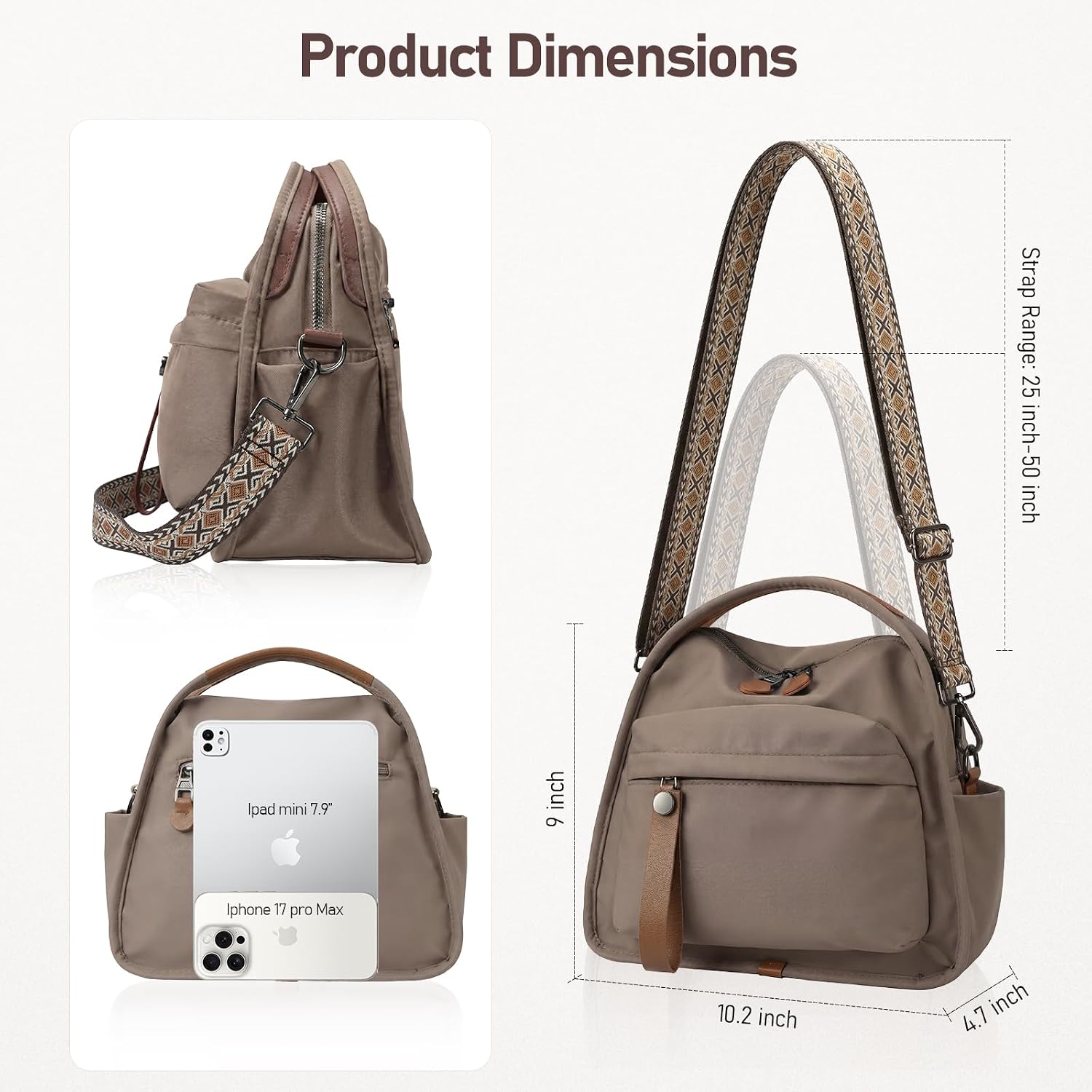 Nylon Crossbody Bags for Women Lightweight Top Handle Shoulder Bag Waterproof Satchel Hobo Handbag, Bonus with a Extra Strap