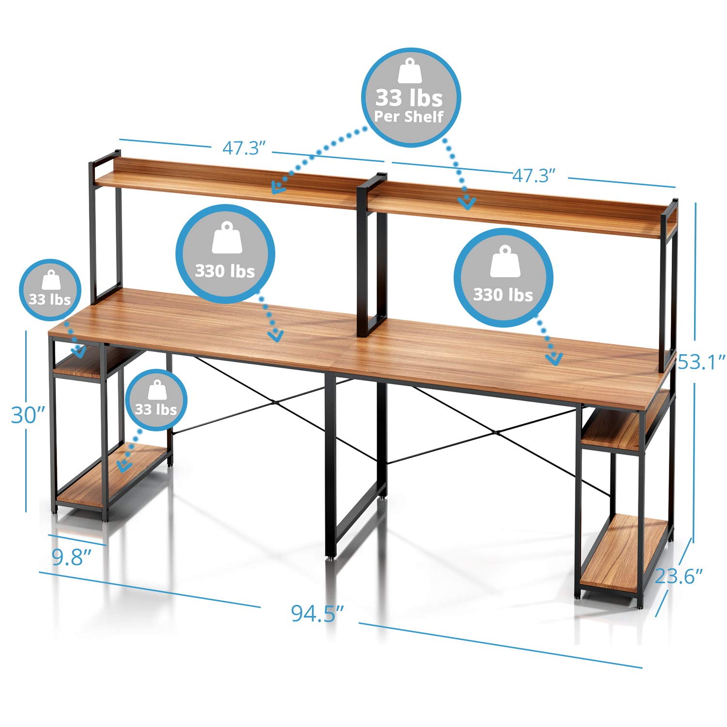 VIPEK 94.5 Inch 2 Person Desk, Large Double Computer Desk with Hutch