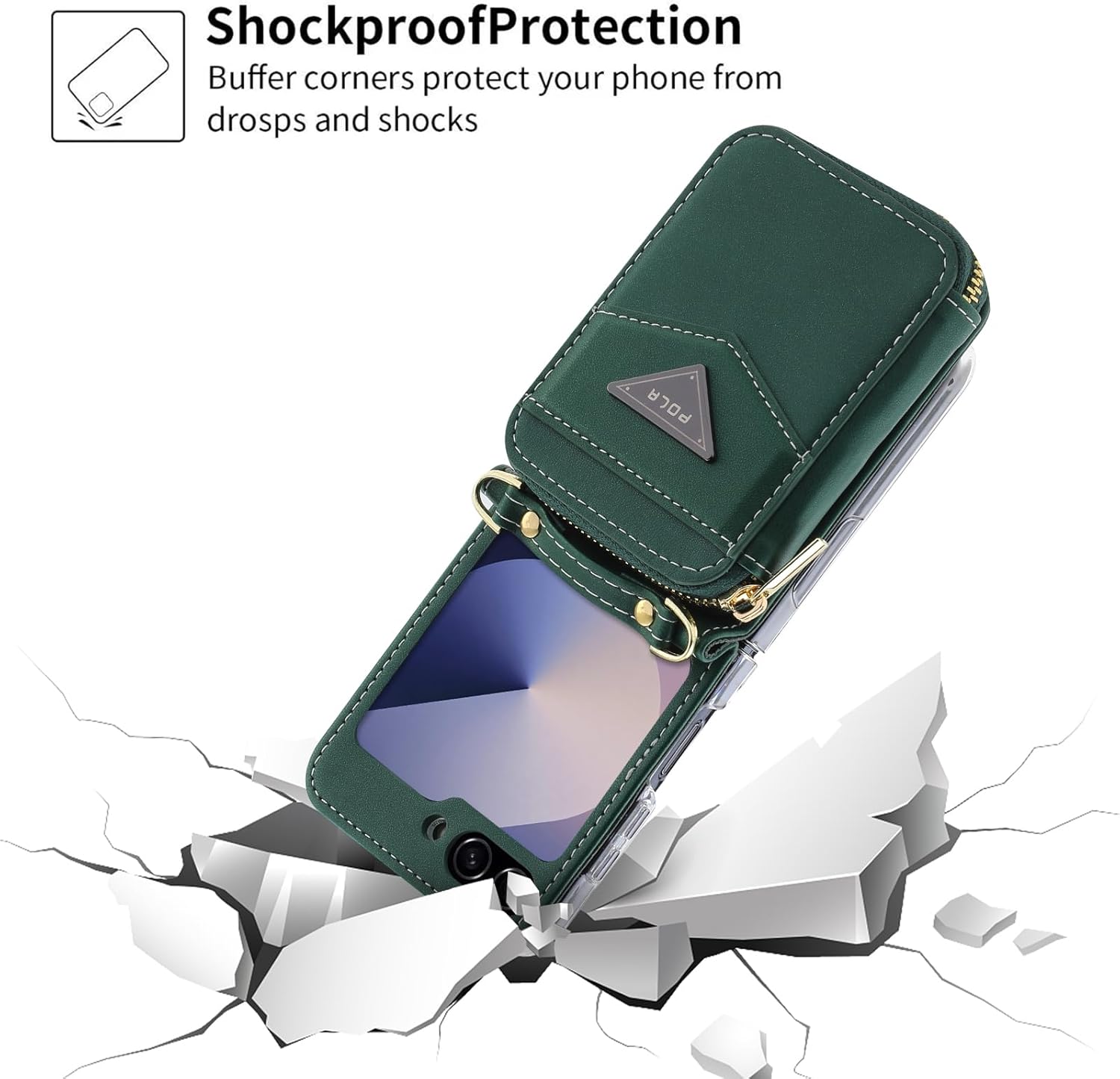 for Samsung Galaxy Z Flip 6/Flip 7 FE Luxurious Leather Zipper Wallet Case Offers 6 Card Slots, with Wrist Strap and Adjustable Shoulder Strap Like a Mini Backpack.(Green)