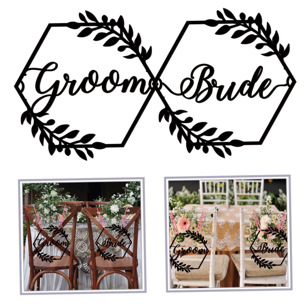 STOBAZA 3sätze Hochzeitsstuhl-schild Für Braut Und Bräutigam Elegante Dekoration Für Verlobungsfeiern Hochzeiten Und Bankette Charmante Holzschilder Mit Schleifen Für Frisch