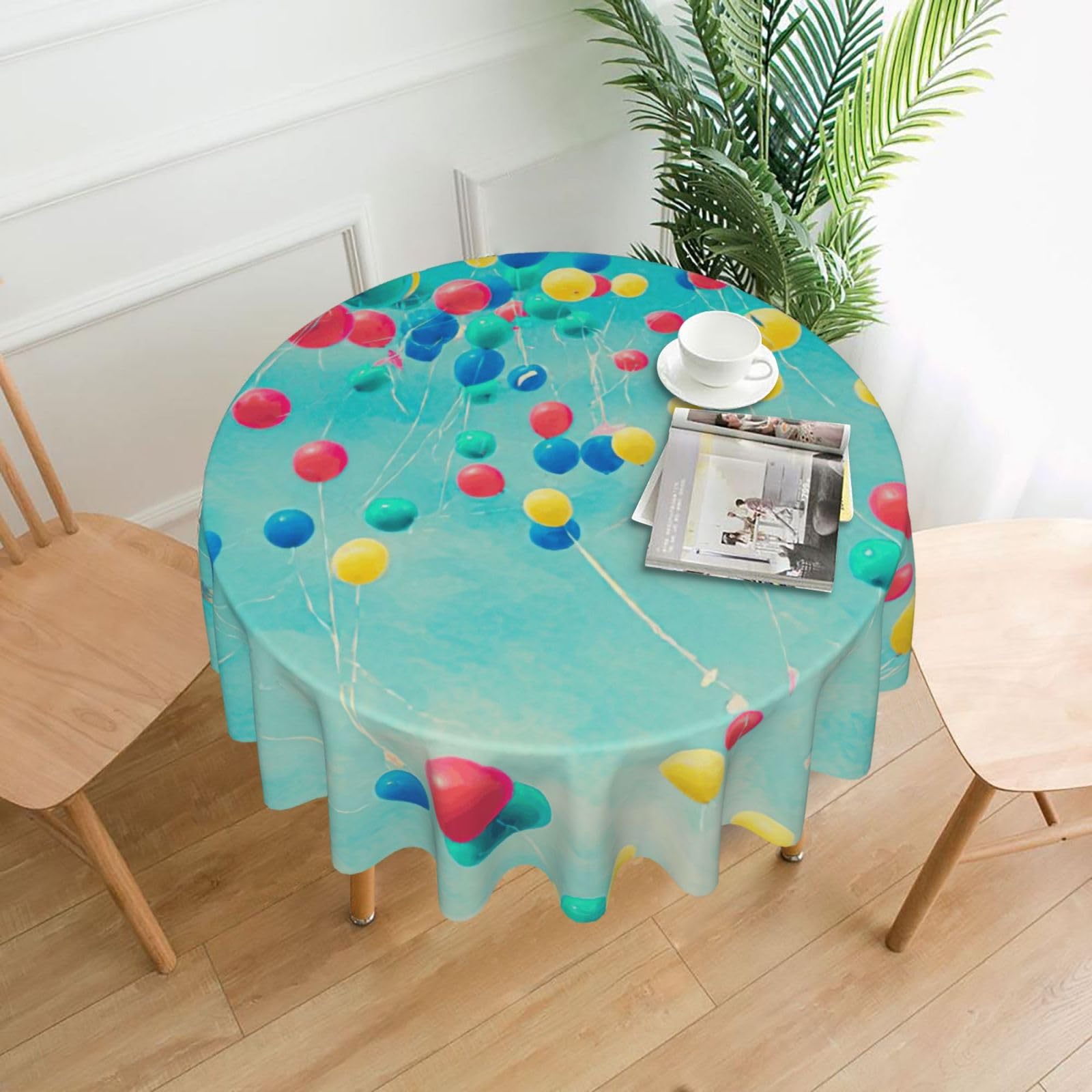 SDEGTHO Colorful Balloons Blue Sky Print Modern Retro Round Tablecloth 60in Polyester Fabric Cover for Party Dining Table Washable