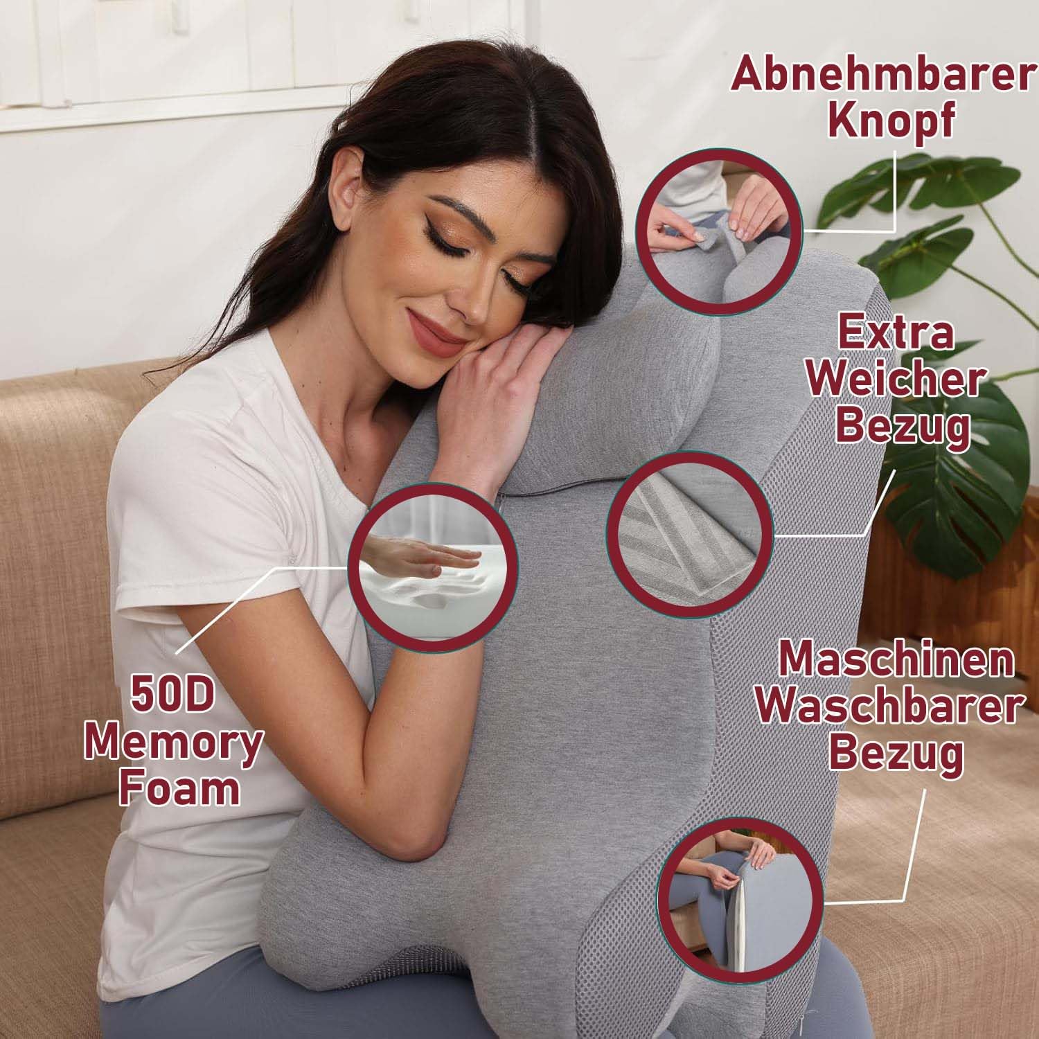 Keilkissen für Bett und Sofa, Memory Schaum Lesekissen Ergonomisches Rückenkissen für Rücken Hals Beine, Reflux Kissen Beinkissen mit Waschbarer Bezug für Bett, Sofa, Sitzen, Schlafen, Lesen