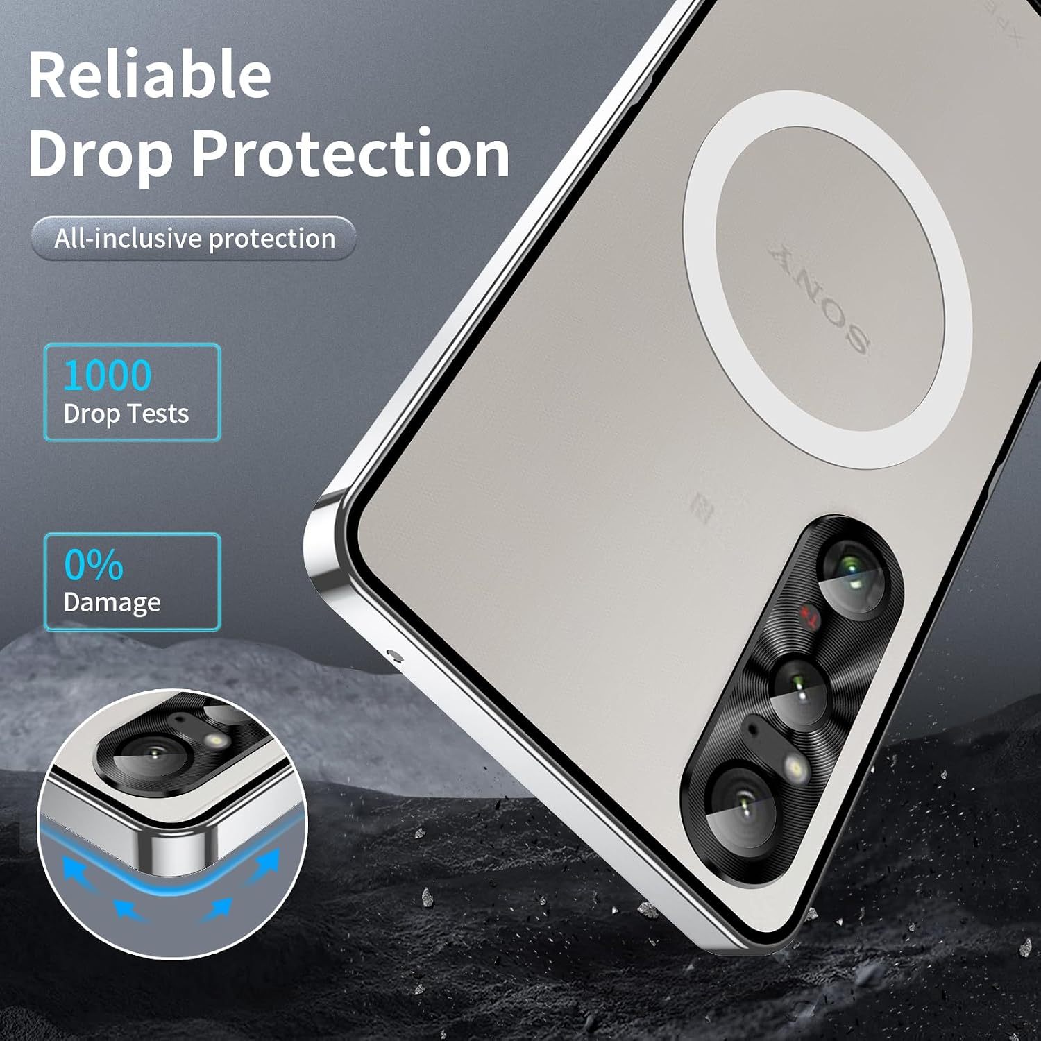 Metal Case for Sony Xperia 1 VI (2024), Military-Grade Metal Bumper Shockproof Translucent Cover Matte PC Back Cover with Magnetic Wireless Chager Camera Lens Protection (Silver)