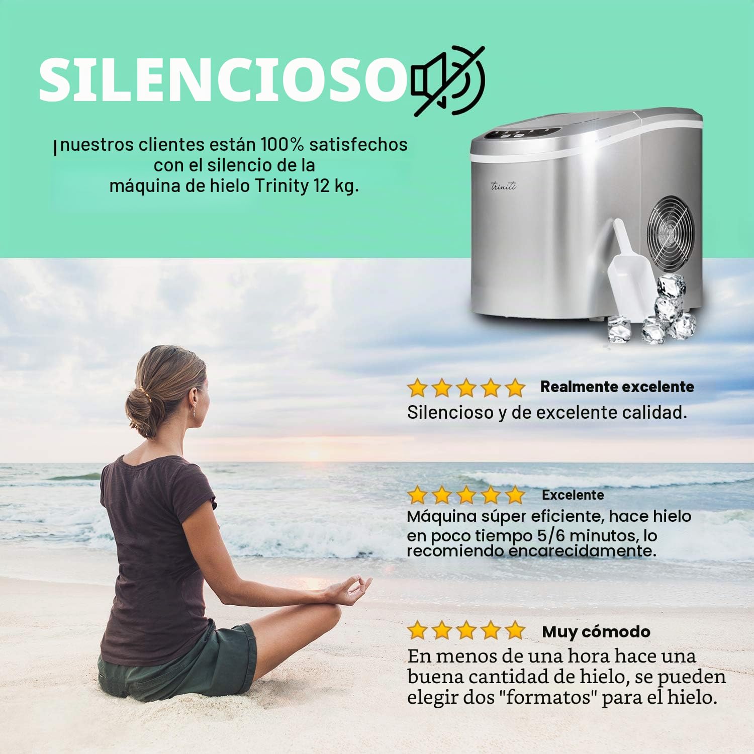 Máquina para cubitos de hielo fabricante TRINITI 15 kg en 24 h Ice Maker