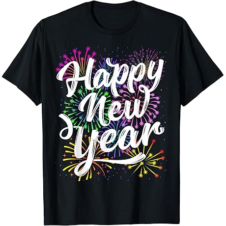 Happy New Year Party Supplies 2025: Family Matching Fireworks T-shirt