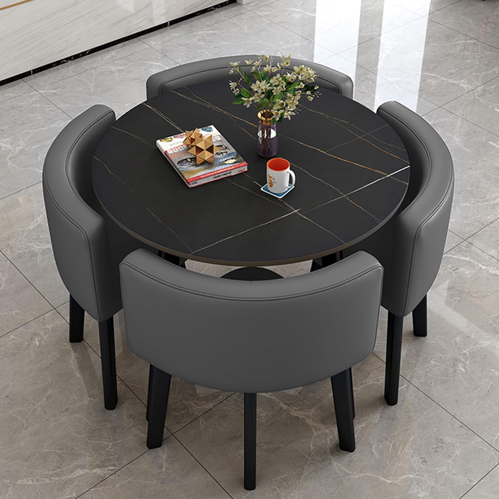 Ensemble table et chaises rondes de négociation PAKMEZ, style nordique, idéal pour salle de réception, club, salon de thé, café, pâtisserie, gris foncé