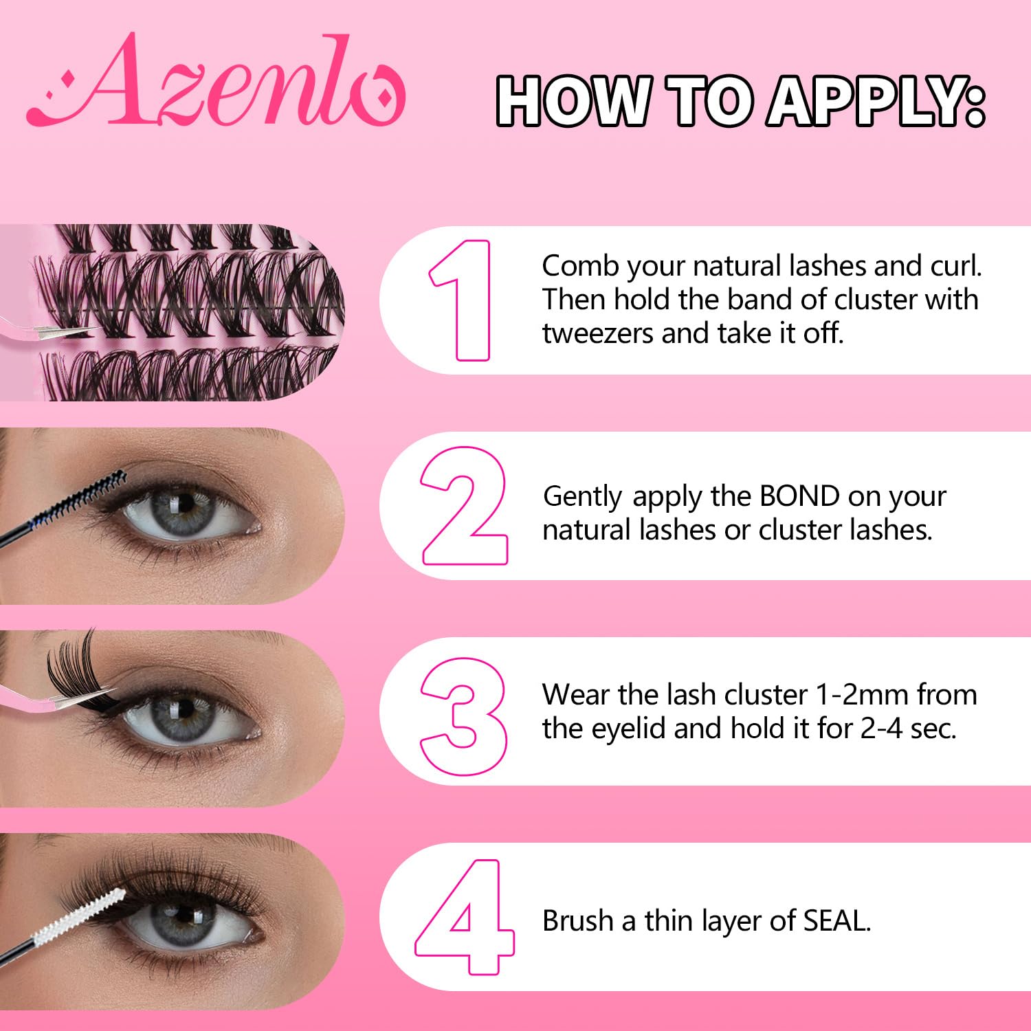 Azenlo - Il kit di ciglia finte di prima scelta include: un vassoio per ciglia finte 40D+60D, una colla per sigillare e unire ciglia (2 in 1), una pinza applicatore per ciglia. Nostro