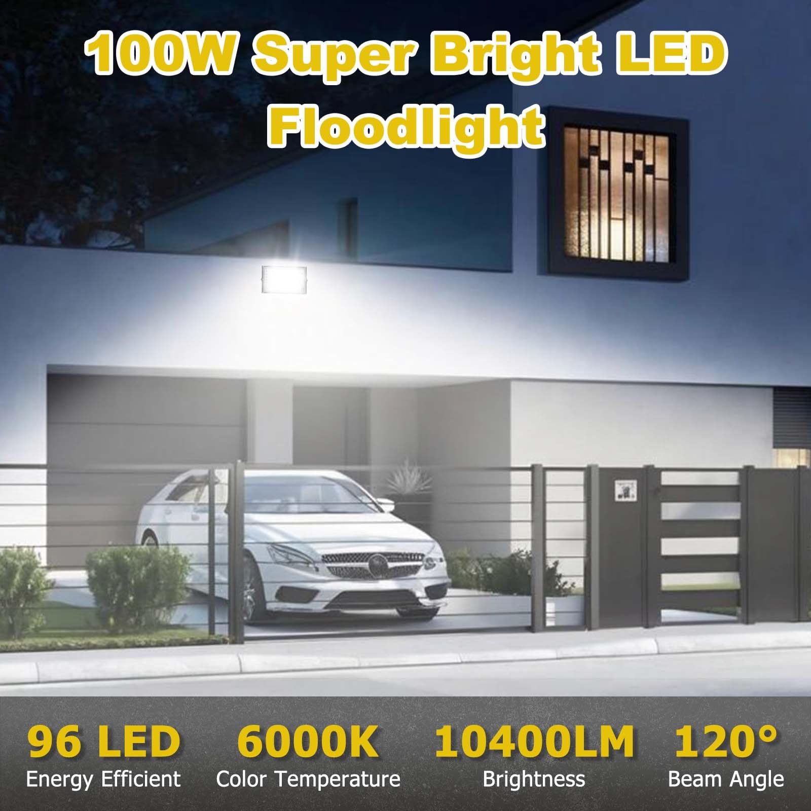 Projecteur LED Fynokst 100 W Assen, 2 spot, lumière blanche froide 6500 K, 10 000 lm, éclairage d'intérieur, étanchéité IP66, idéal pour les jardins, garages et stades