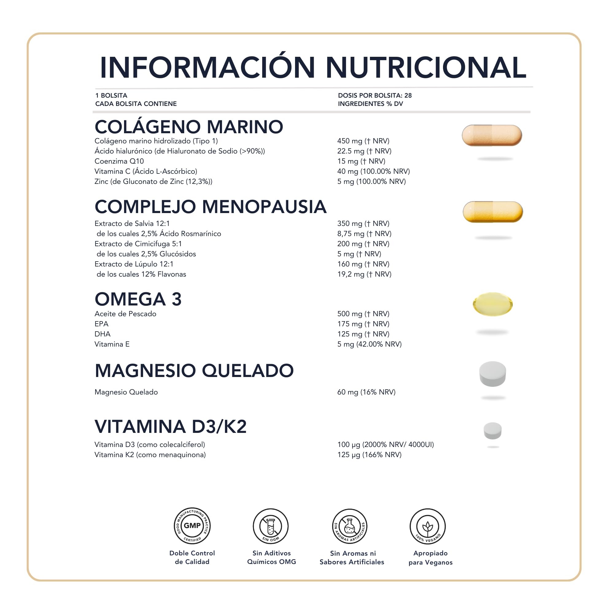 Complejo Menopausia con Colágeno Marino, Magnesio Quelado, Omega 3 y Vitamina D3 4000 + K2 – Equilibrio Hormonal y Salud Ósea – 140 Cápsulas | 28 Días