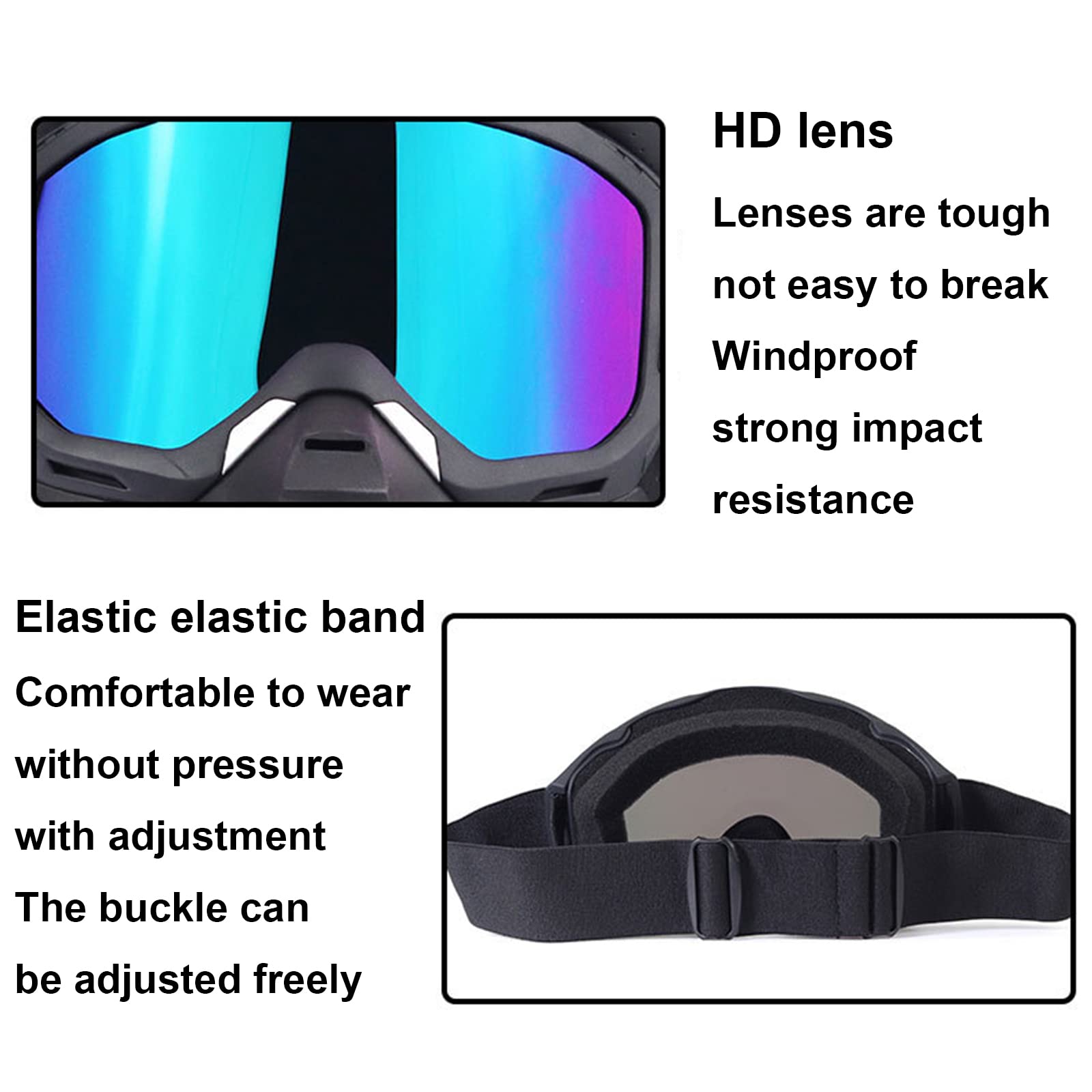 Lunettes de Moto Lunettes de Ski Facial Détachable Casque Anti-buée Coupe-Vent Verres de Vélo,Transparent