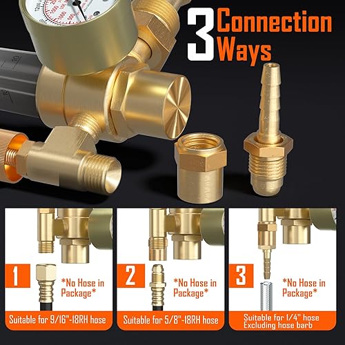 Miniatura 21 de BETOOLL Regulador de argón - Regulador de soldadura - Medidor de flujo Mig Tig de argón/CO2 Medidor de regulador de gas con manguera de gas de 6.6