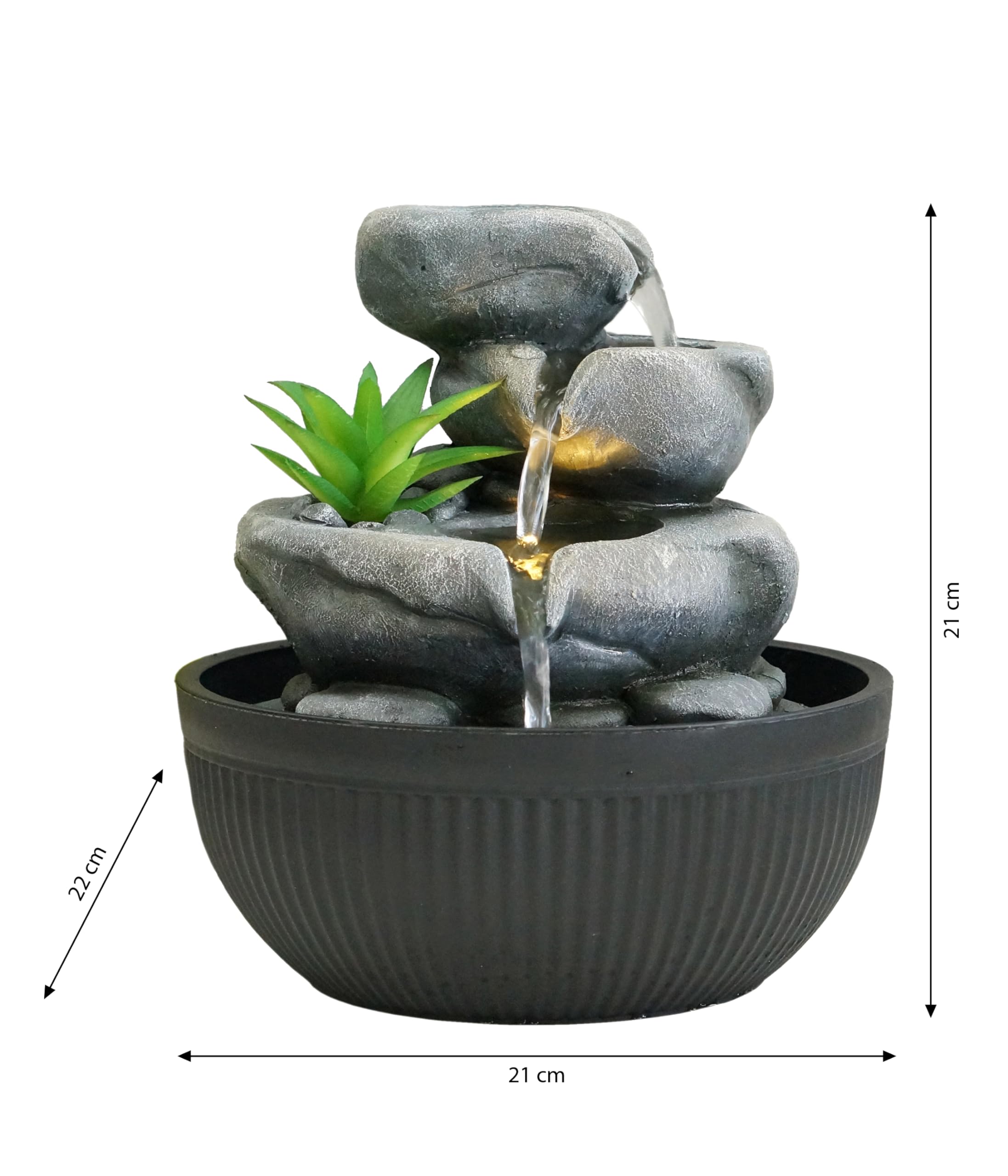 Dehner Fontanna pokojowa Lono, fontanna z oświetleniem LED, ok. Ø 21 cm, wysokość 21 cm, żywica poliestrowa, szaro-czarna