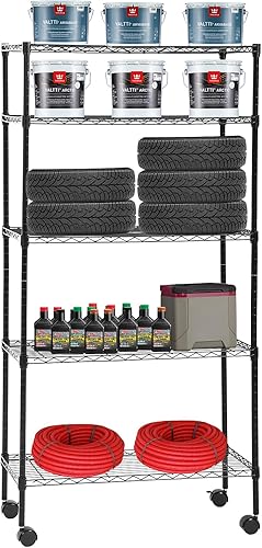 BMS Estantería de alambre de 5 niveles, organizador de estantes de metal grande de acero, estantes de almacenamiento de garaje, resistentes NSF en