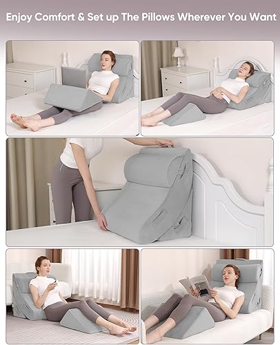Miniatura 5 de Lossey Juego de 4 almohadas ortopédicas de cuña para dormir, almohadas de cuña ajustables para después de la cirugía, almohadas de cuña de espuma
