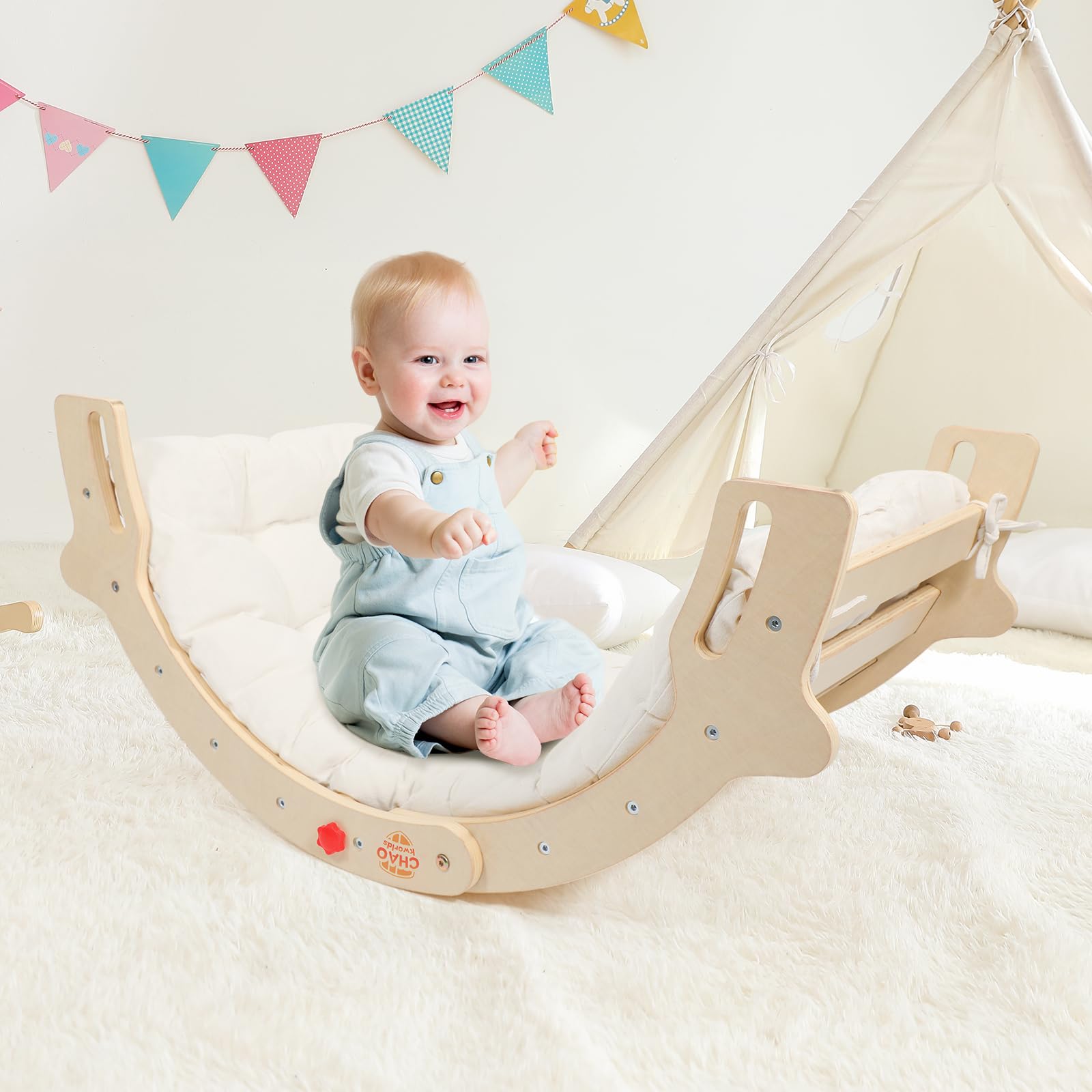 Kletterbogen 2-in-1 Montessori Bogenwippe mit Kissen – Kletterspielzeug für Kleinkinder, Sensoriktisch und Klettergerüst