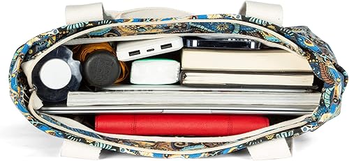 Miniatura 3 de Malirona Bolsa de lona para mujer, bolso casual con cremallera, bolso de hombro de gran capacidad para oficina, compras, viajes