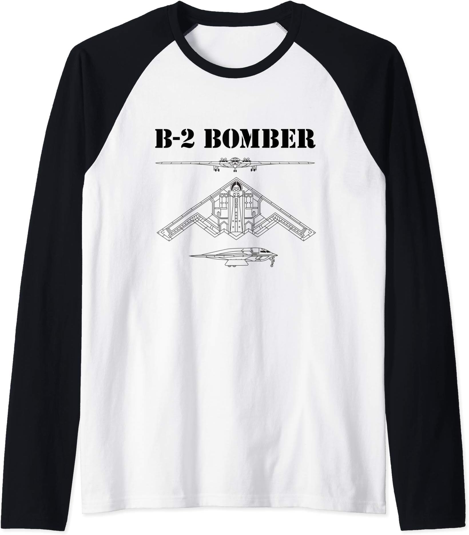 B-2 Bomber Aircraft Schematic Military Stealth Bomber B2 Raglan Baseball Tee