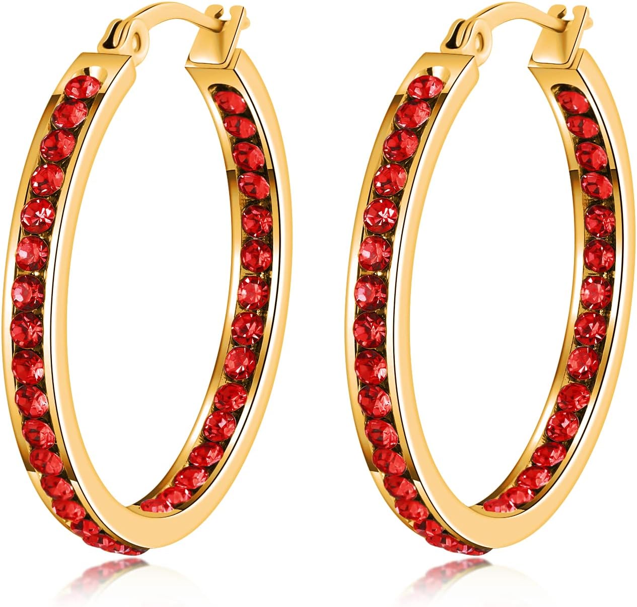 CiNily Stainless Steel Cubic Zirconia Hoop Earrings Silver/Gold Plated Earrings for Sensitive Ears