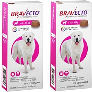 Bravecto Anti Pulgas e Carrapatos - Comprimido mastigável 1400 mg - Para cães com 40-56kg - Pack com 2 Unidades