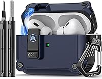 Vista 20 de Compatible con AirPods Pro 2ª/1ª generación, estuche con cierre magnético automático y kit de limpieza, compatible con funda Magsafe - Negro