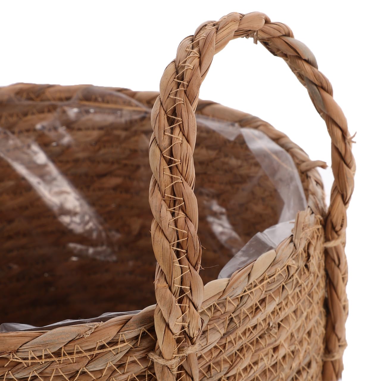 Baluue Cesta de Plantas Macetas de Interior Tejidas de 28cm Cesta de Paja Tejida a Mano con Forro Impermeable, Maceta Rústica Estilo Boho para Hogar, Salón y Oficina