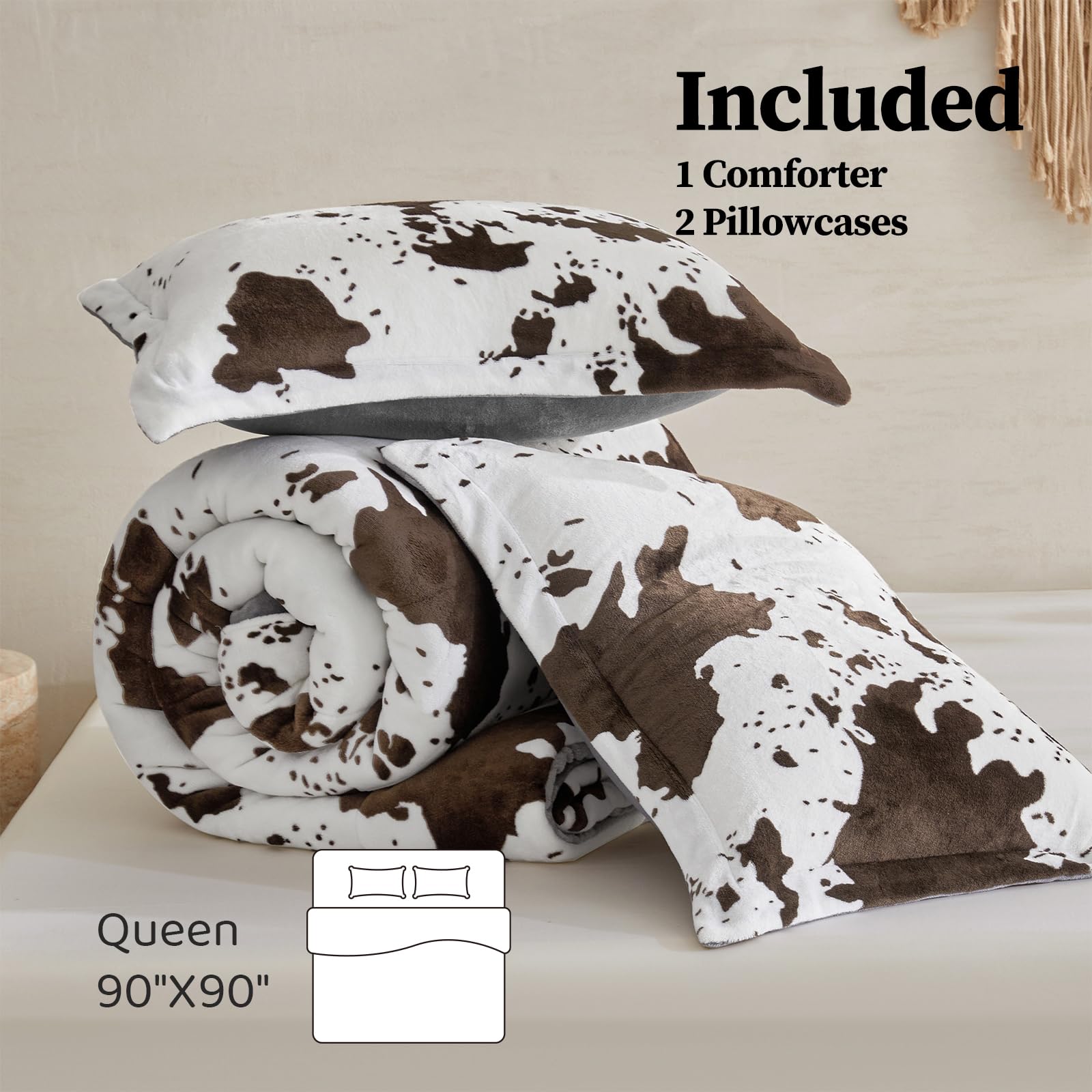 Petrichor Velvet Flannel Queen Comforter - Cow Print -8