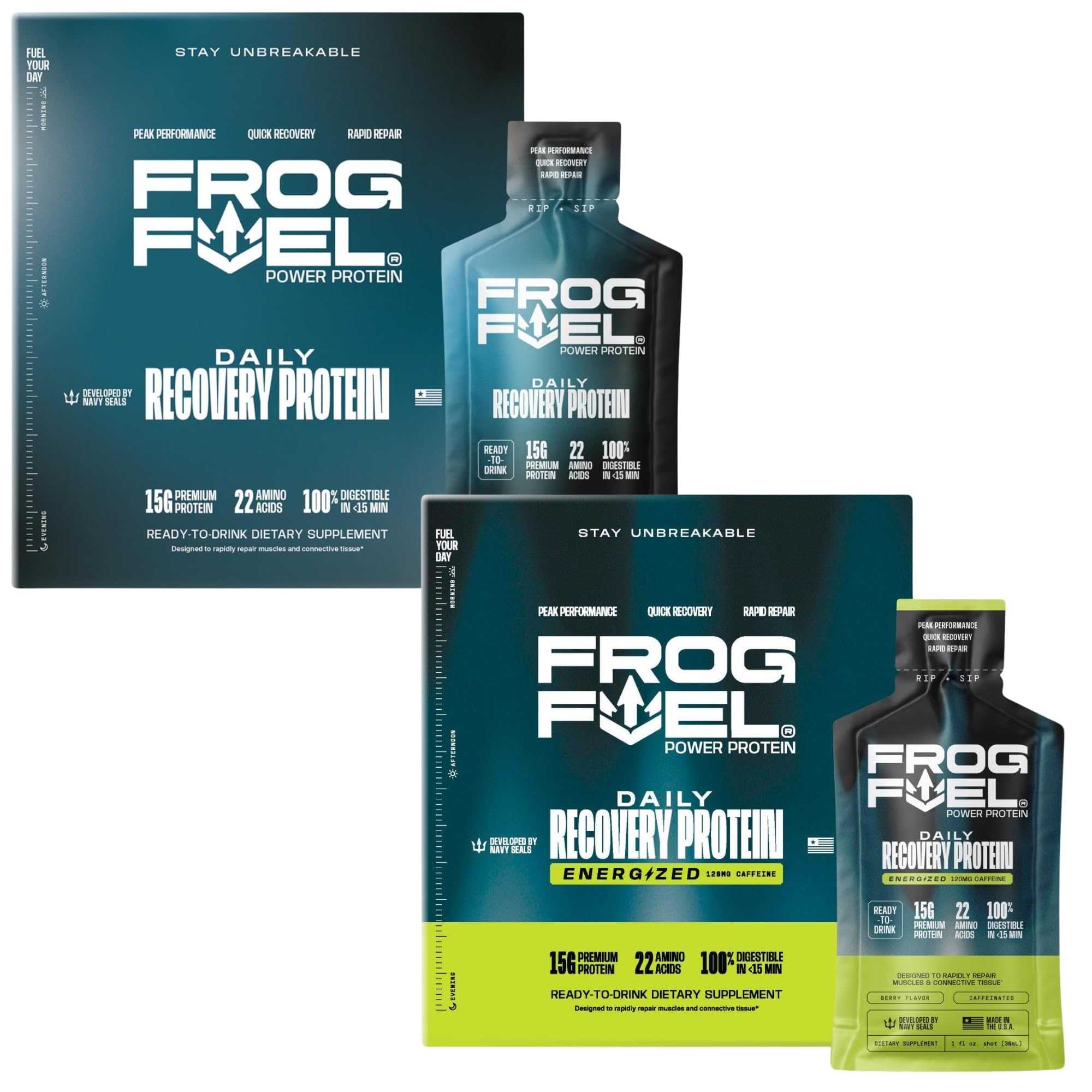 Frog Fuel Shot de proteína de colágeno nano-hidrolisado 15 g, sabor frutas vermelhas, pacote com 48