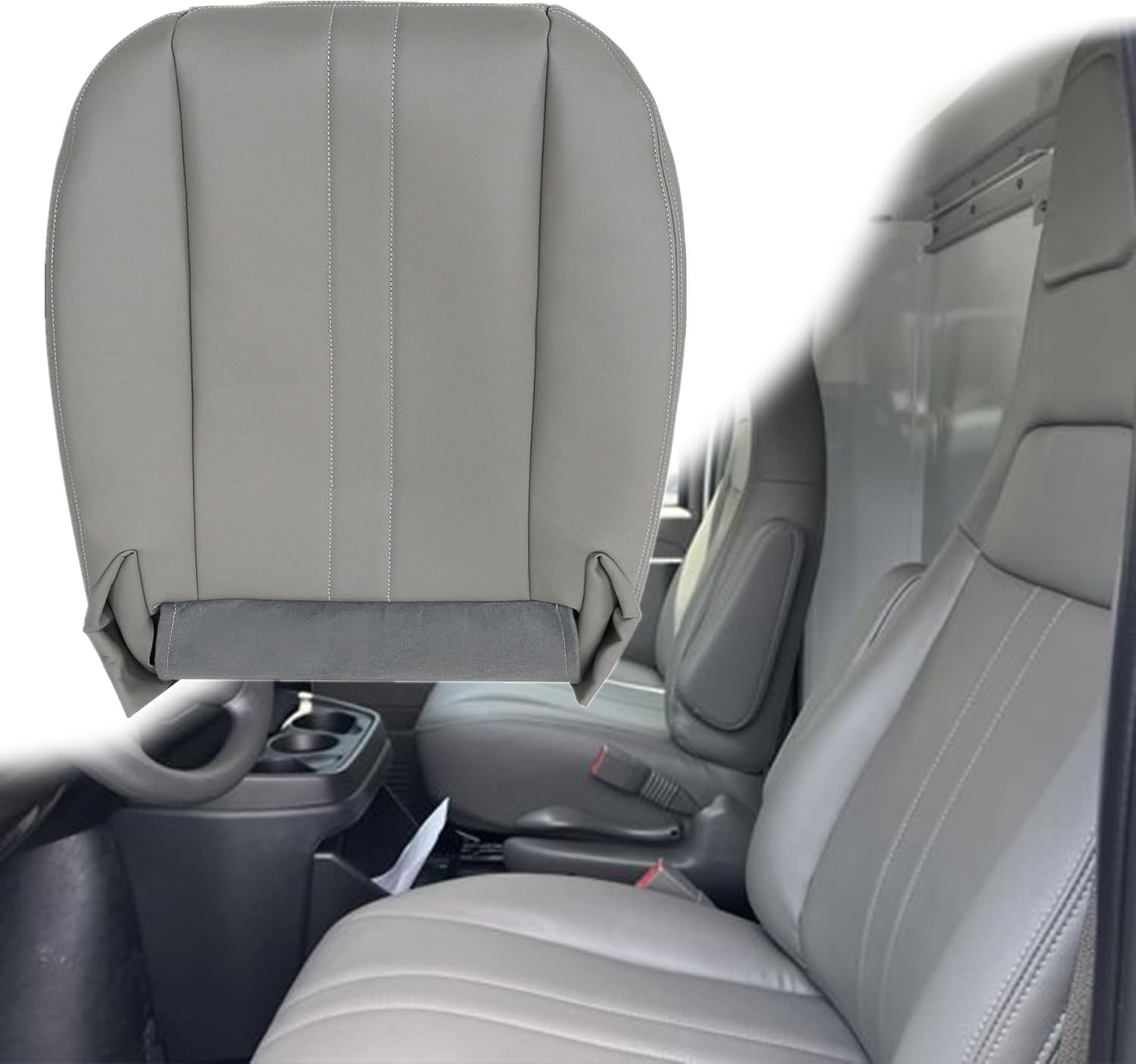 GXARTS Driver Or Passenger Side Bottom Replacement Seat Cover Gary Compatible with Chevy Express GMC Savana 1500 2500 3500 4500 2003 2004 2005 2006 2007 2008 2009 2010 2011 2012 2013 2014