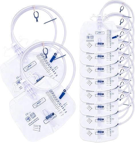 Miniatura 10 de Bolsas para catéter, bolsas de orina de 67.6 fl oz para hombres, bolsa de drenaje urinario con cámara antirreflujo mejorada, tubo de drenaje grueso