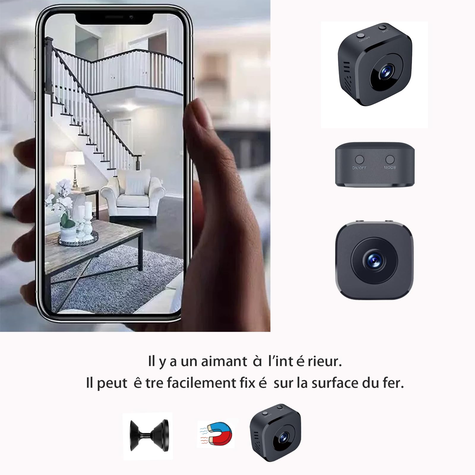 Mini Caméra Espion WiFi sans Fil 1080P Petite Détection de Mouvement Surveillance Invisible 2.4GHz