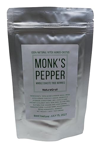 Miniatura 3 de Pimienta de monje, bayas enteras de árbol casto, hechas de 100% Vitex Agnus-castus, bayas enteras - Peso neto 1.5 oz42.5 g